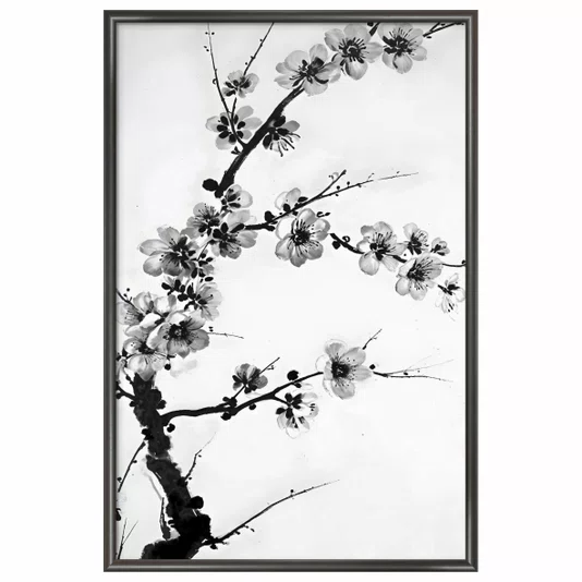 Quadro decorativo Ume Pintura de Galhos de Amexeira no Estilo Sumiê