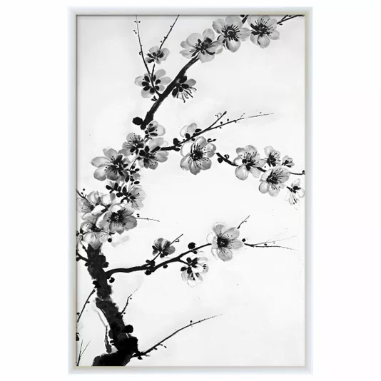 Quadro decorativo Ume Pintura de Galhos de Amexeira no Estilo Sumiê