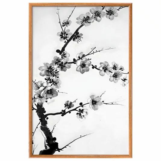 Quadro decorativo Ume Pintura de Galhos de Amexeira no Estilo Sumiê