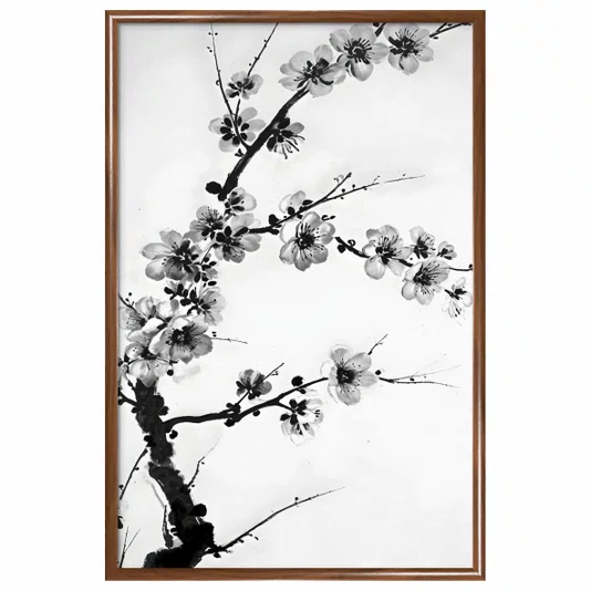 Quadro decorativo Ume Pintura de Galhos de Amexeira no Estilo Sumiê