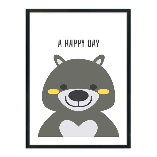 Quadro Decorativo Urso Frase: "A Happy Day"