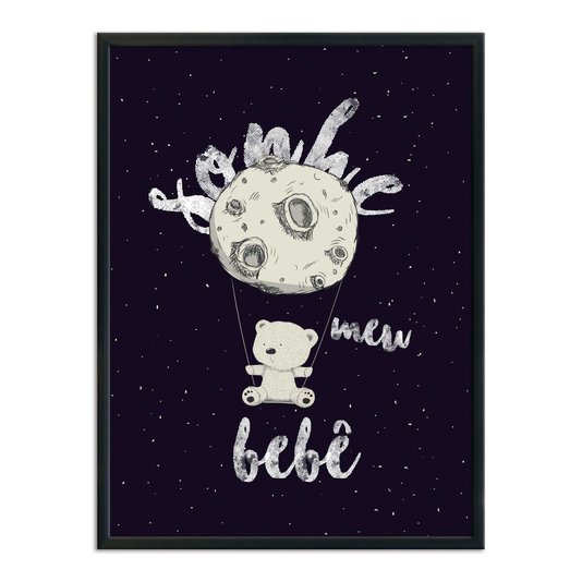 Quadro Decorativo Urso No Balanço Da Lua Frase: "Sonhe Meu Bebê"
