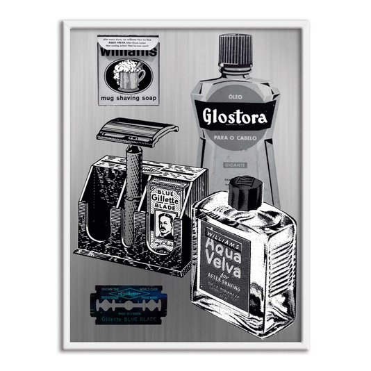 Quadro Decorativo Utensílios de Barbeiro Antigo