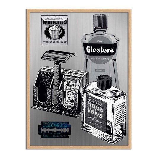 Quadro Decorativo Utensílios de Barbeiro Antigo