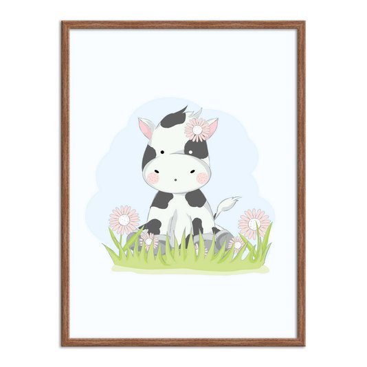 Quadro Decorativo Vaquinha Fofa Sentada Nas Flores