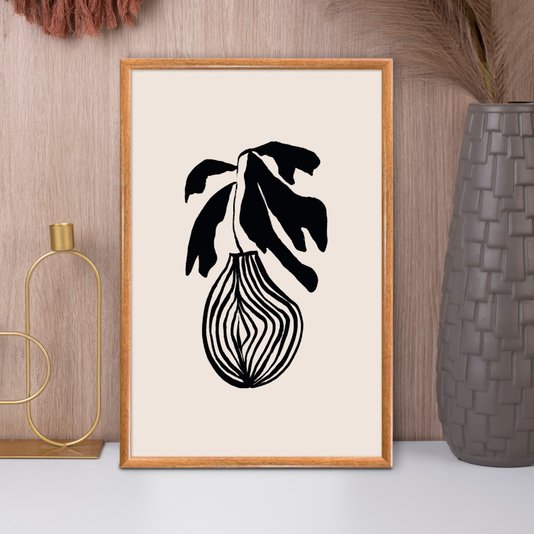 Quadro Decorativo Vaso De Planta Minimalista Japonês Estilo Japandi
