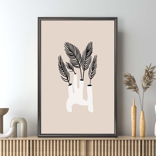 Quadro Decorativo Vaso Moderno Com Folhas Estilo Japandi