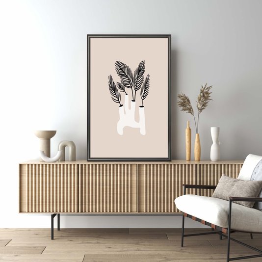 Quadro Decorativo Vaso Moderno Com Folhas Estilo Japandi
