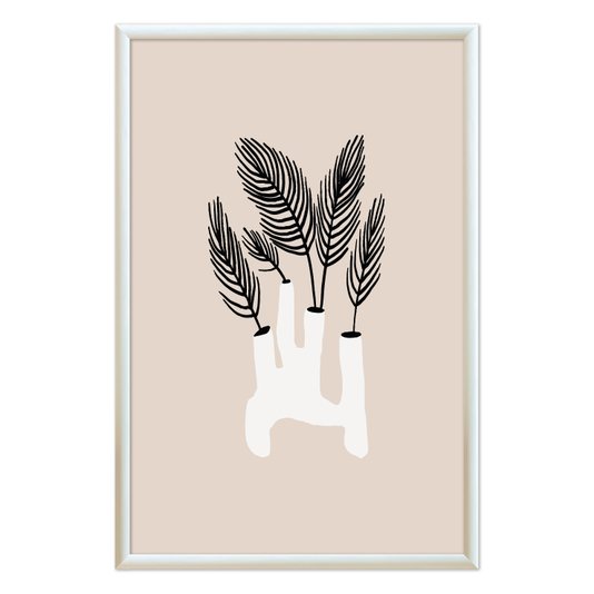 Quadro Decorativo Vaso Moderno Com Folhas Estilo Japandi