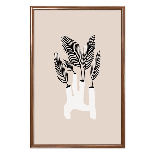 Quadro Decorativo Vaso Moderno Com Folhas Estilo Japandi