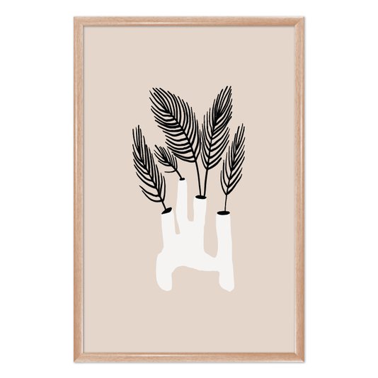 Quadro Decorativo Vaso Moderno Com Folhas Estilo Japandi