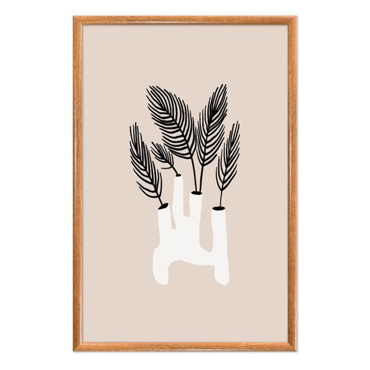Quadro Decorativo Vaso Moderno Com Folhas Estilo Japandi
