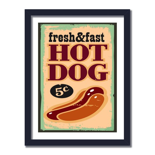 Quadro Decorativo Vintage Fresh & Fast Hot Dog