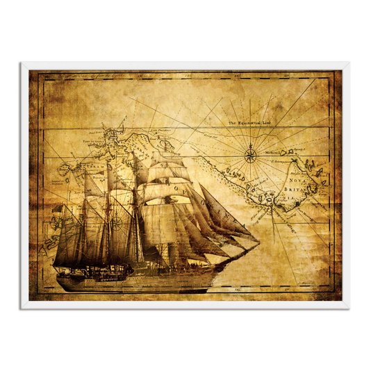 Quadro Decorativo Vintage Navio Rosa dos Ventos