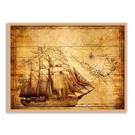 Quadro Decorativo Vintage Navio Rosa dos Ventos