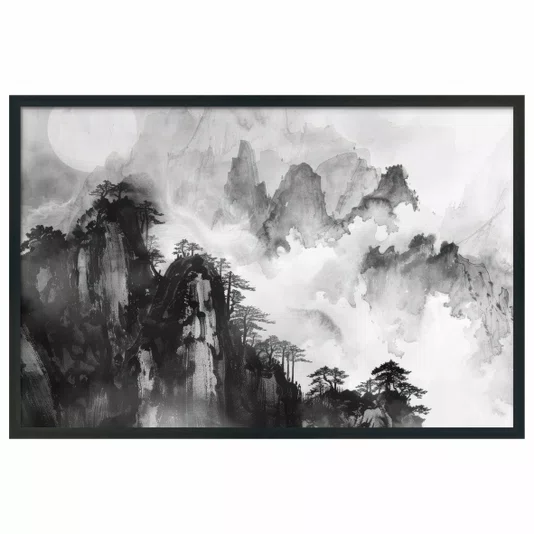 Quadro Decorativo Yama Pintura de Montanha no Estilo Sumiê