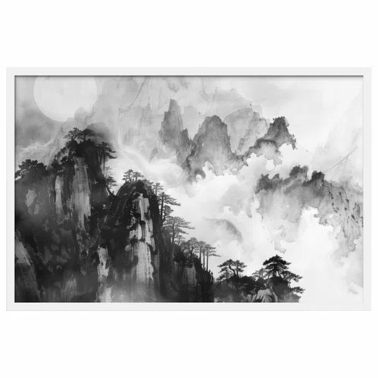 Quadro Decorativo Yama Pintura de Montanha no Estilo Sumiê