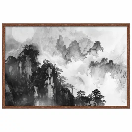 Quadro Decorativo Yama Pintura de Montanha no Estilo Sumiê
