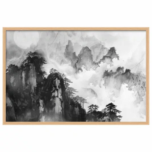 Quadro Decorativo Yama Pintura de Montanha no Estilo Sumiê