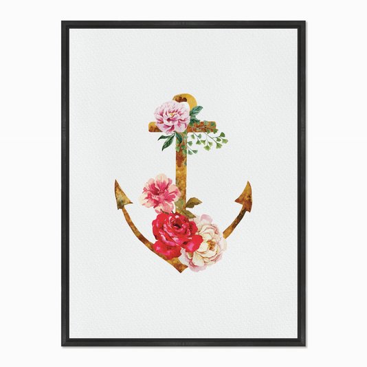 Quadro em Tela Canvas Âncora com Flores