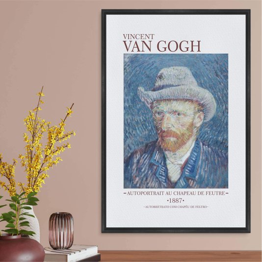 Quadro em Tela Canvas Autorretrato com Chapéu de Feltro de Van Gogh