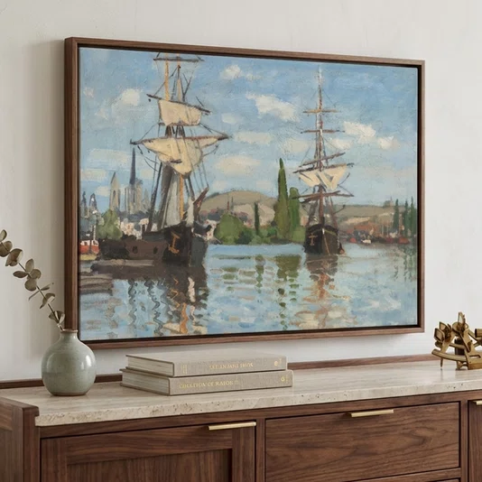 Quadro Em Tela Canvas "Barcos no Sena em Ruão" de Claude Monet