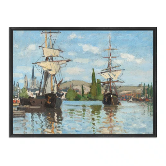 Quadro Em Tela Canvas "Barcos no Sena em Ruão" de Claude Monet
