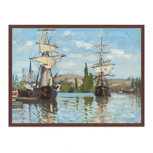 Quadro Em Tela Canvas "Barcos no Sena em Ruão" de Claude Monet