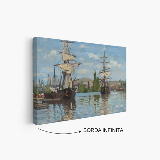 Quadro Em Tela Canvas "Barcos no Sena em Ruão" de Claude Monet
