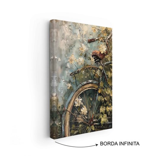 Quadro Em Tela Canvas Bicicleta Pintura Texturizada Vintage Farmhouse
