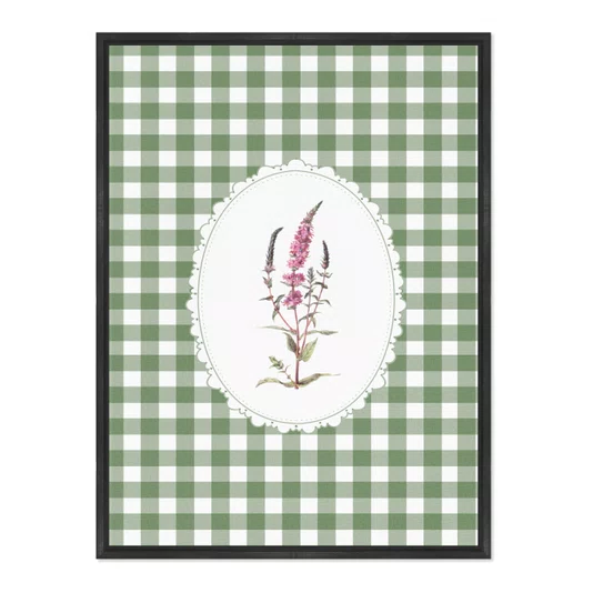 Quadro Em Tela Canvas Botânica Com Xadrez Verde Estilo Modern Heritage