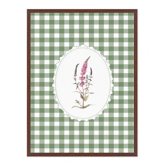Quadro Em Tela Canvas Botânica Com Xadrez Verde Estilo Modern Heritage
