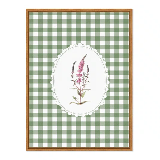 Quadro Em Tela Canvas Botânica Com Xadrez Verde Estilo Modern Heritage