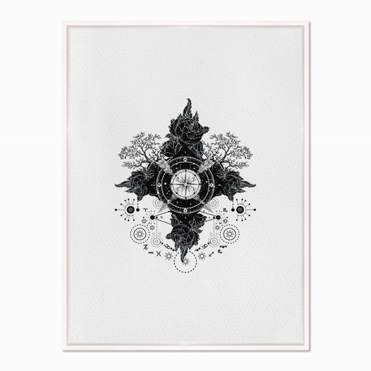 Quadro em Tela Canvas Bússola Rosa do Ventos com Flores