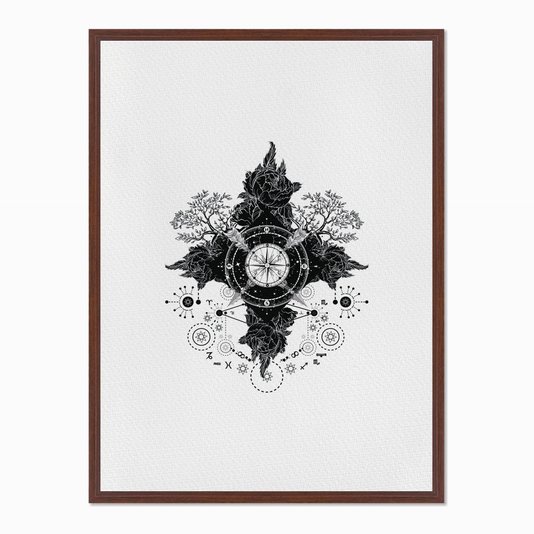 Quadro em Tela Canvas Bússola Rosa do Ventos com Flores