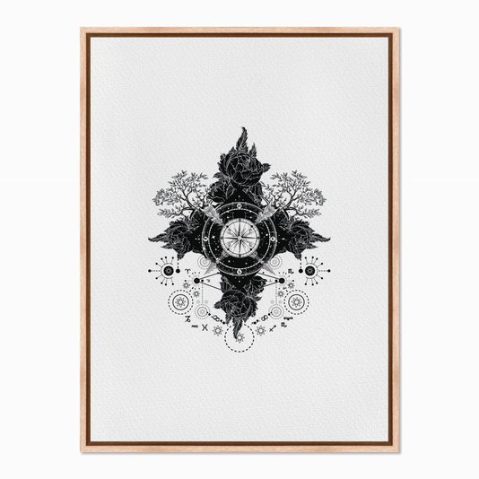 Quadro em Tela Canvas Bússola Rosa do Ventos com Flores