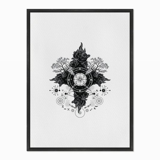 Quadro em Tela Canvas Bússola Rosa do Ventos com Flores