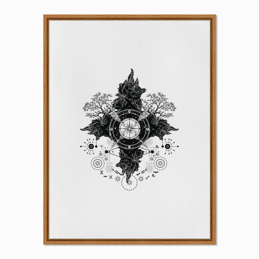Quadro em Tela Canvas Bússola Rosa do Ventos com Flores