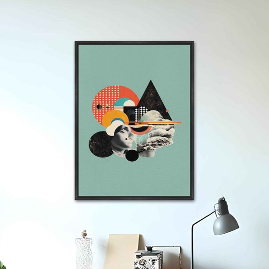 Quadro em Tela Canvas Colagem Abstrata Com Formas Geométricas