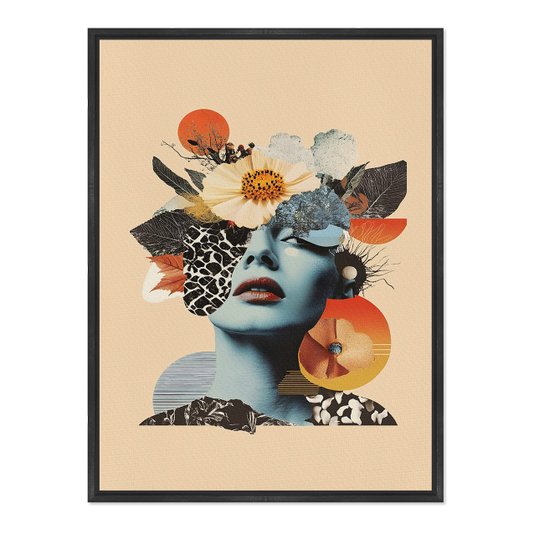 Quadro em Tela Canvas Colagem Abstrata Rosto Com Flores
