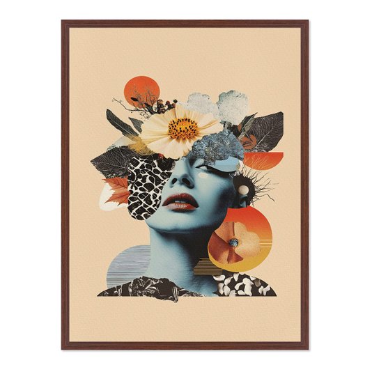 Quadro em Tela Canvas Colagem Abstrata Rosto Com Flores