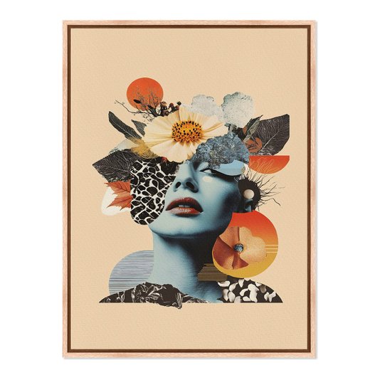 Quadro em Tela Canvas Colagem Abstrata Rosto Com Flores