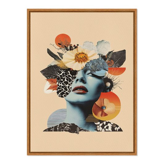 Quadro em Tela Canvas Colagem Abstrata Rosto Com Flores