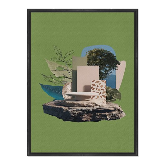 Quadro em Tela Canvas Colagem Abstrata Verde Com Formas Geométricas