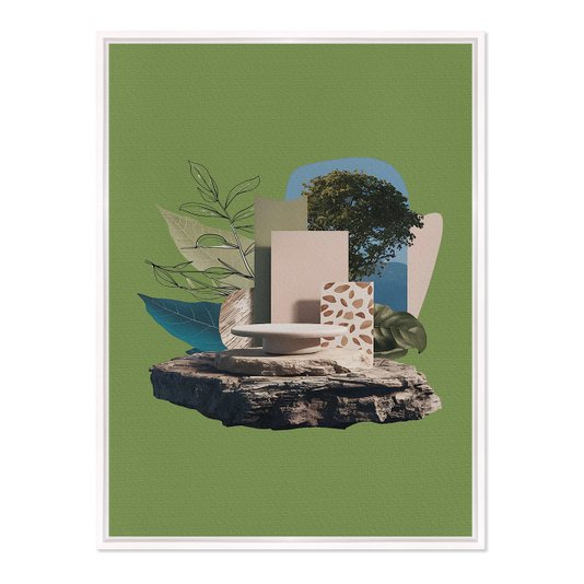 Quadro em Tela Canvas Colagem Abstrata Verde Com Formas Geométricas