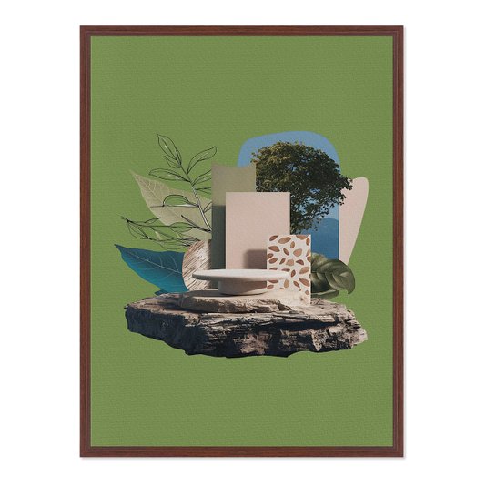 Quadro em Tela Canvas Colagem Abstrata Verde Com Formas Geométricas