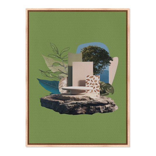 Quadro em Tela Canvas Colagem Abstrata Verde Com Formas Geométricas