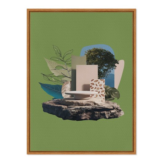 Quadro em Tela Canvas Colagem Abstrata Verde Com Formas Geométricas