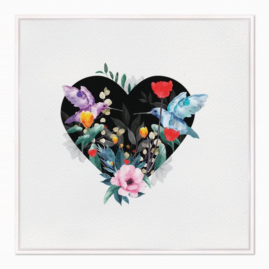 Quadro em Tela Canvas Coração com Folhas e Pássaros