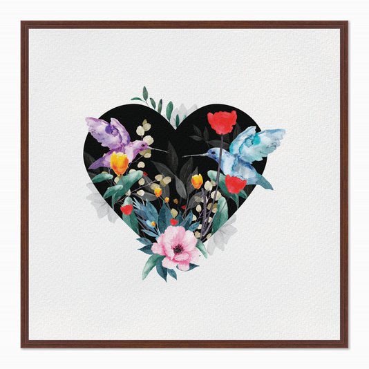 Quadro em Tela Canvas Coração com Folhas e Pássaros